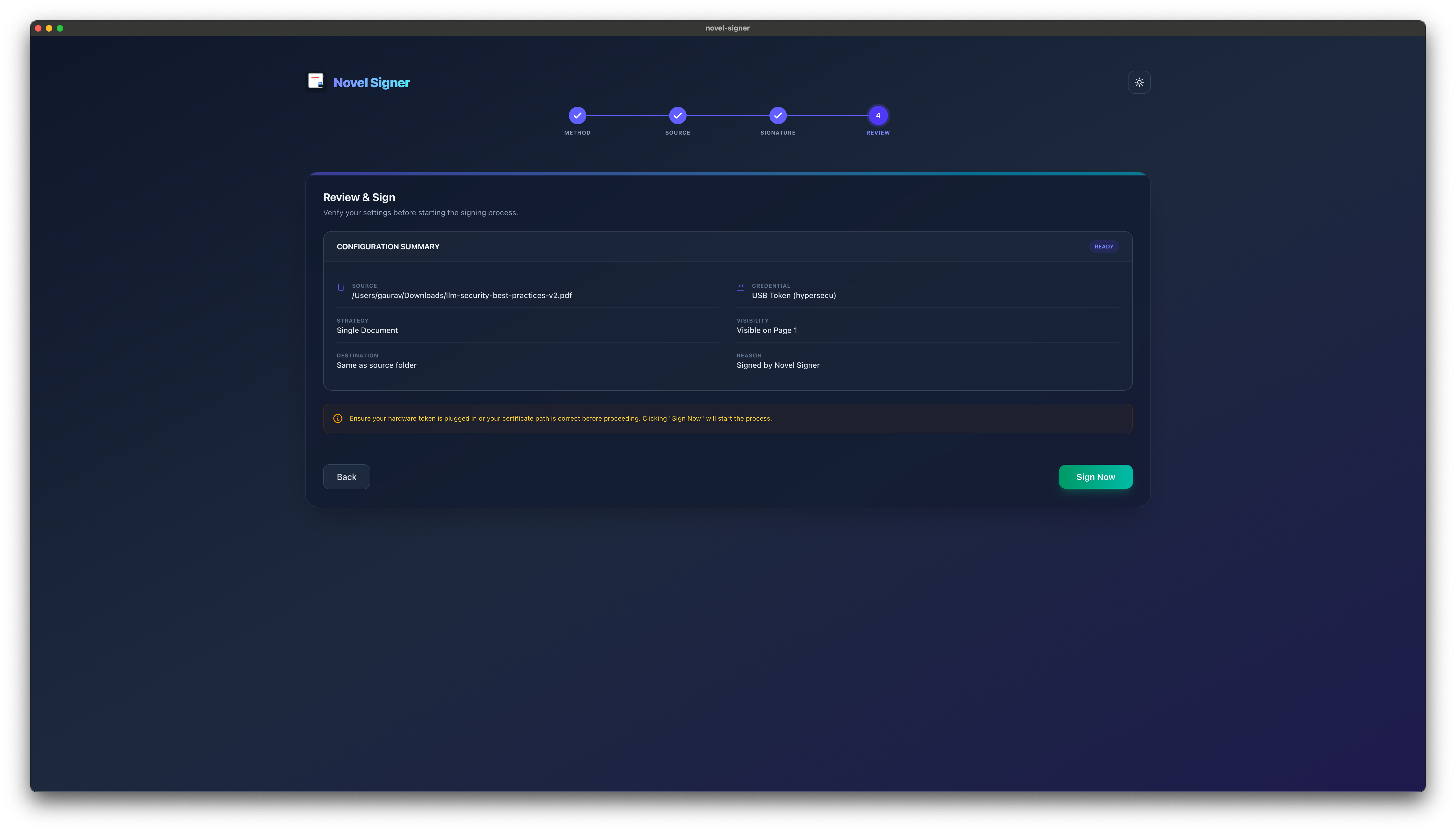 Novel Signer Application Interface