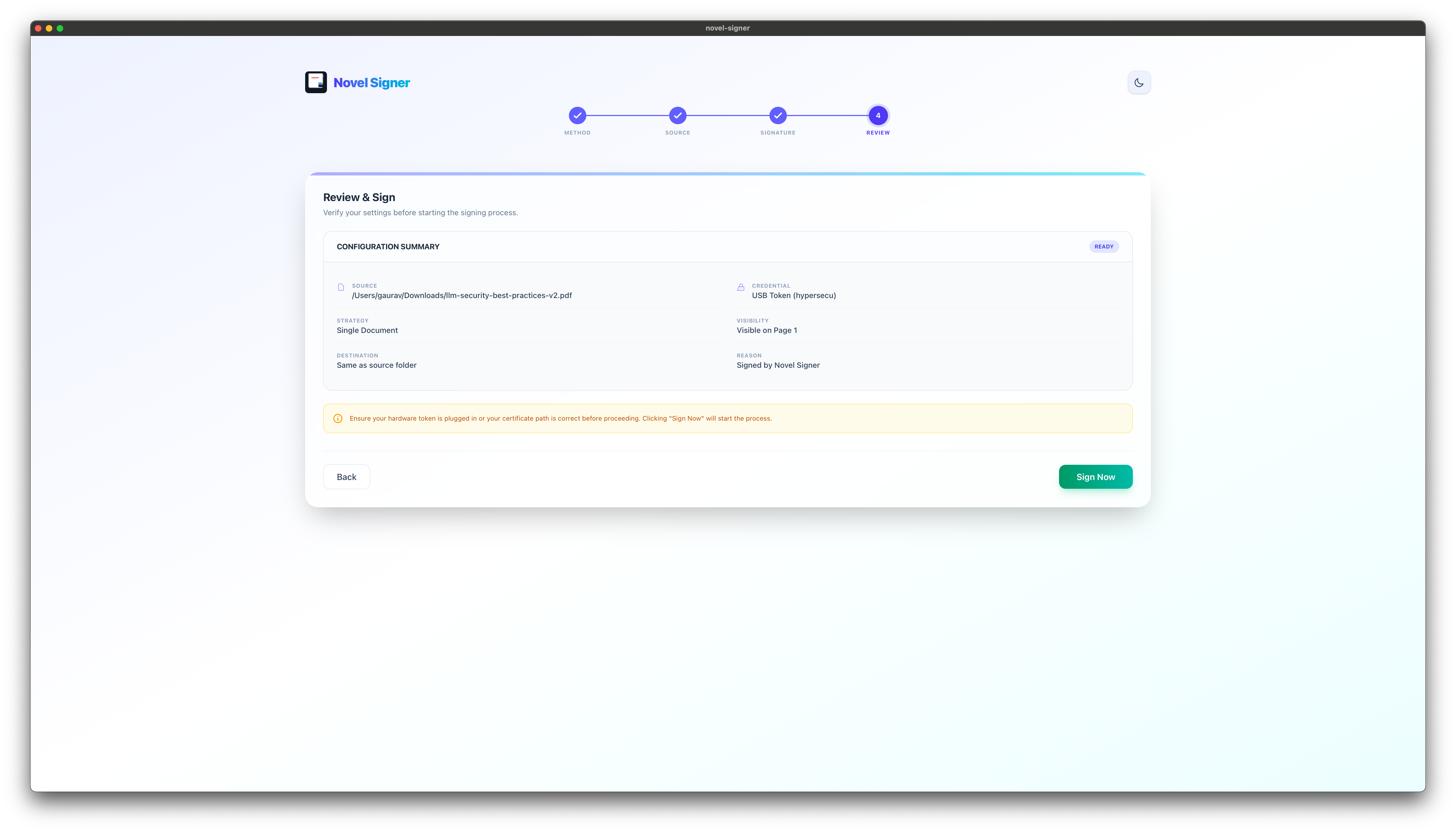 Novel Signer Application Interface